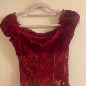 Forever 21 Kimchi-Blue Burgundy Lace Top
